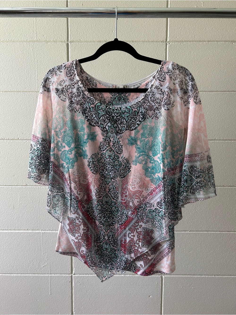 World Unity Printed Peach and Teal Flowy Poncho